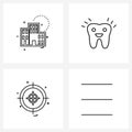 Universal Symbols of 4 Modern Line Icons of building; target; apartment; medical; game