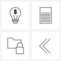 Universal Symbols of 4 Modern Line Icons of bulb, password, test paper, folder, back