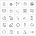 Universal Symbols of 25 Modern Line Icons of business, food, ball, lemon, sport