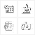 Universal Symbols of 4 Modern Line Icons of calendar, web, food, healthcare, ambulance