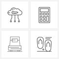 Universal Symbols of 4 Modern Line Icons of cloud, home, transfer, math, flip