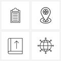 Universal Symbols of 4 Modern Line Icons of content document, book, page, healthcare location, globe
