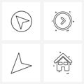 Universal Symbols of 4 Modern Line Icons of cursor, mouse, left, interface, down