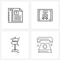 Universal Symbols of 4 Modern Line Icons of design, direction, letterhead, authorized document, telephone