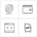 Universal Symbols of 4 Modern Line Icons of earth; slider; planet; money; file Royalty Free Stock Photo