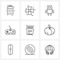 Universal Symbols of 9 Modern Line Icons of file, controller, android, game, robot Royalty Free Stock Photo