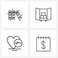 Universal Symbols of 4 Modern Line Icons of files, emergency, documents, heart, date