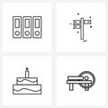 Universal Symbols of 4 Modern Line Icons of files, meal, direction, cake, hospital