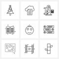 Universal Symbols of 9 Modern Line Icons of happy, emoji, dollar, holy book, religious