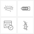 Universal Symbols of 4 Modern Line Icons of lips, web design, screw, internet, candle