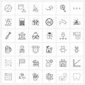 Universal Symbols of 36 Modern Line Icons of menu, man, travel, avatar, party Royalty Free Stock Photo