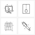 Universal Symbols of 4 Modern Line Icons of monitor, music, pointer, file, media Royalty Free Stock Photo