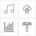 Universal Symbols of 4 Modern Line Icons of music, chart,cloud maintenance, growth