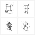 Universal Symbols of 4 Modern Line Icons of pool; direction; swim; chemistry; hand