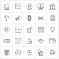 Universal Symbols of 25 Modern Line Icons of real estate, hospital, screen, screen, medical