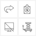 Universal Symbols of 4 Modern Line Icons of right arrow, disable, business, computer, constructing