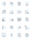 Universal travel linear icons set. Explore, Adventure, Culture, Destination, Discovery, Expedition, Freedom line vector