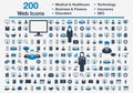200 Universal Web Icons including Medical and Healthcare, Business, Finance, Insurance, Technology, Education, SEO Sign.