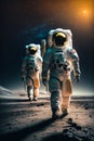 Astronauts walk through the vastness of the universe. Generative Ai