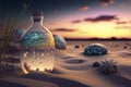 A universe in a bottle on the beach Royalty Free Stock Photo