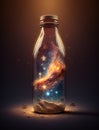 Universe in a Bottle, Glass bottle with Galaxy inside, Stars Planets and Space, Fantasy, Astronomy, 3D Digital Art