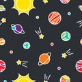 Universe colorful seamless pattern with planets and stars Royalty Free Stock Photo