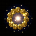 Universe cryptocurrency gold set types icons