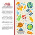 Universe exploration and galaxy space research flat vector information or education poster