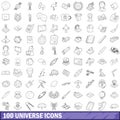 100 universe icons set, outline style