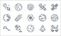 universe line icons. linear set. quality vector line set such as space car, mercury, constellation, rocket, satellite dish, death