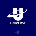 Universe logo. Contrast U monogram. Letter U with orbit and satellites. U monogram.