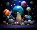 The universe with planets smash cake was custom made. Royalty Free Stock Photo