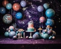 The universe with planets smash cake was custom made. Royalty Free Stock Photo