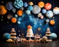 The universe with planets smash cake was custom made. Royalty Free Stock Photo