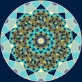 Universe round pattern. Quasicrystal in the shape of flower mandala with sun, stars, moon and planets. Print for ceiling. Vector