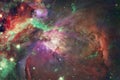 Universe scene with bright stars and galaxies in deep space