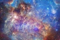 Universe scene with bright stars and galaxies in deep space