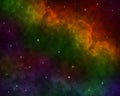 Universe scene dusts nebula clouds and galaxy in space with various kinds of stars illustration background colorful celestial astr