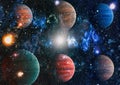 Universe scene with planets, stars and galaxies in outer space showing the beauty of space exploration. Elements furnished by NASA Royalty Free Stock Photo