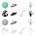 Universe, science, research and other web icon in cartoon style. Hand, unknown, apparatus, icons in set collection.