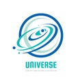 Universe - vector logo concept. Abstract space illustration. Solar system sign. Galaxy and planets symbol. Design element.