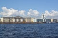 Universitetskaya Embankment, buildings of Academy of Sciences and Cabinet of curiosities in summer day. St. Petersburg