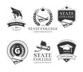 University, academy, college and school vector emblems, labels, badges