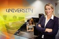 University against computer teacher smiling at camera with arms crossed Royalty Free Stock Photo