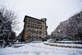 The University and Architecture - the center of the city of Bucharest, the hard winter