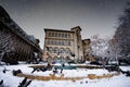 The University and Architecture - the center of the city of Bucharest, the hard winter