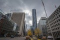 University Avenue in Downtown Toronto, a typical CBD American street with the Adam Beck statue, office buildings Royalty Free Stock Photo