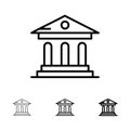 University, Bank, Campus, Court Bold and thin black line icon set