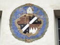 University of Bolzano building Wall painting in Brunico Brunek medieval Village building detail Val Pusteria Pustertal - Trentino Royalty Free Stock Photo