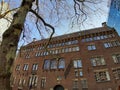 University building built in red bricks seen from outside in rotterdam Royalty Free Stock Photo